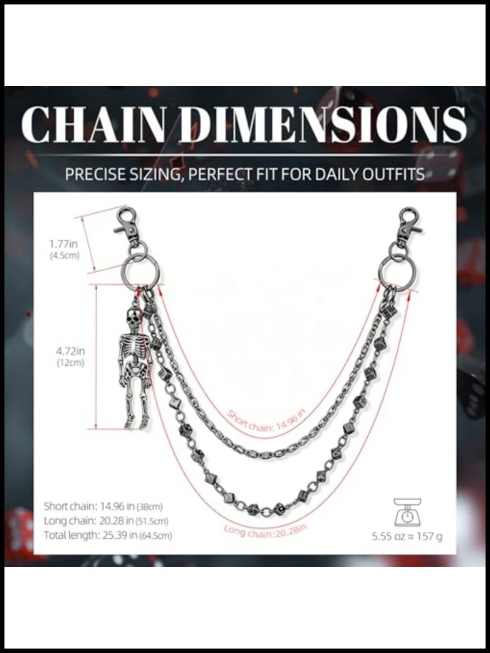 Punk Gothic Skull Wallet Chain Men's Double Layer Metal Pant Chain - Picture 5 of 6